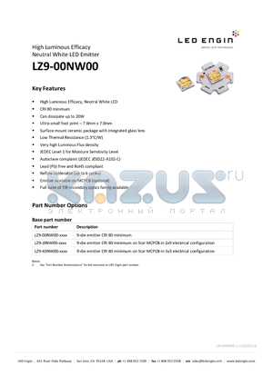 LZ9-J0NW00 datasheet - High Luminous Efficacy Neutral White LED Emitter
