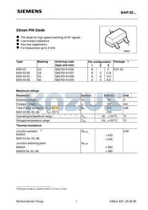 Q62702-A1039 datasheet - Silicon PIN Diode (PIN diode for high speed switching of RF signals Low forward resistance Very low capacitance For frequencies up to 3 GHz)