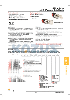 Y1001U6C803NB datasheet - 4, 5 & 6 Tumbler Switchlocks