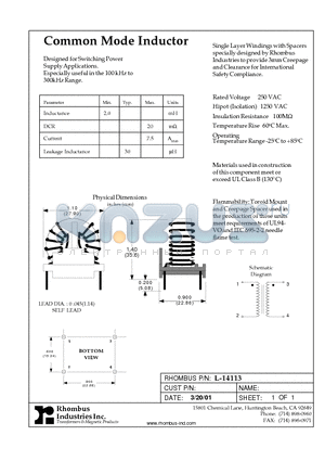 L-14113 datasheet - Common Mode Inductor