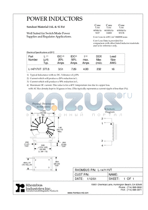 L-14717VT datasheet - POWER INDUCTORS
