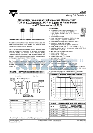 Y107325R4540A9L datasheet - Ultra High Precision Z-Foil Miniature Resistor with TCR of a 0.05 ppm/`C, PCR of 5 ppm at Rated Power and Tolerance to a 0.01 %
