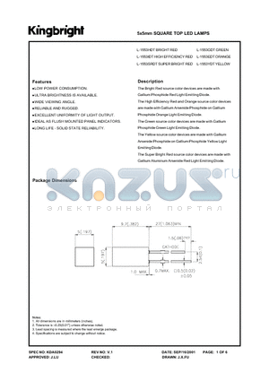 L-1553GDT datasheet - 5x5mm SQUARE TOP LED LAMPS