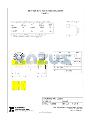 L-20577 datasheet - Through hole Self-Leaded Inductor