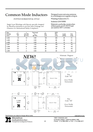 L-249 datasheet - Common Mode Inductors
