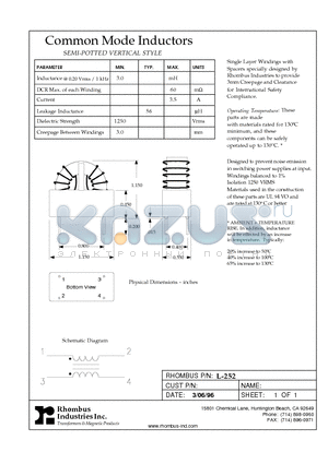 L-252 datasheet - Common Mode Inductors