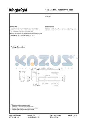 L-34F3BT datasheet - T-1 (3mm) INFRA-RED EMITTING DIODE