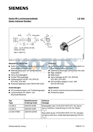 Q62703-Q198 datasheet - GaAs Infrared Emitter