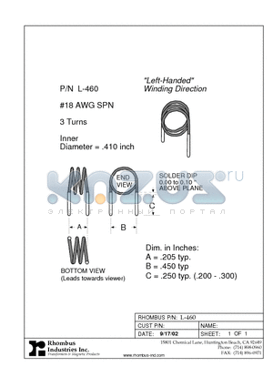 L-460 datasheet - Left-Handed Winding Direction