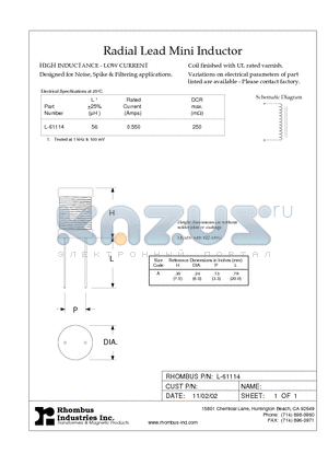 L-61114 datasheet - Radial Lead Mini Inductor