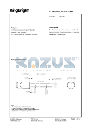 L-7113YD datasheet - T-1 3/4 (5mm) SOLID STATE LAMP