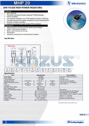 MHP20 datasheet - 20W TO-220 HIGH POWER RESISTORS