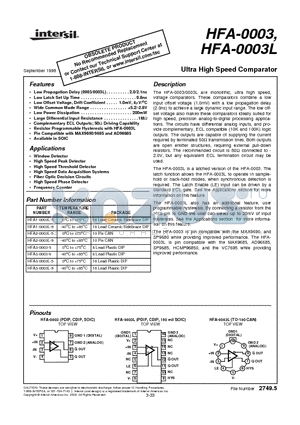 HFA1-0003L-5 datasheet - Ultra High Speed Comparator
