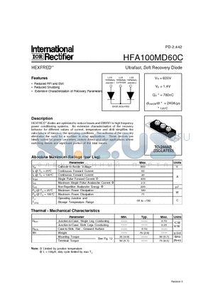HFA100MD60C datasheet - HEXFRED Ultrafast, Soft Recovery Diode