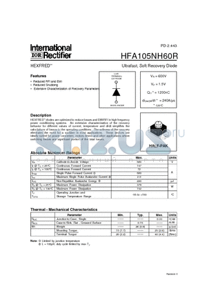 HFA105NH60R datasheet - HEXFRED Ultrafast, Soft Recovery Diode