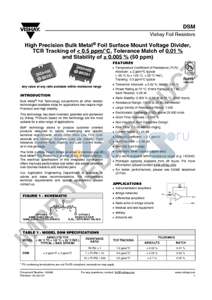Y1485V0065AA9R datasheet - High Precision Bulk Metal^ Foil Surface Mount Voltage Divider