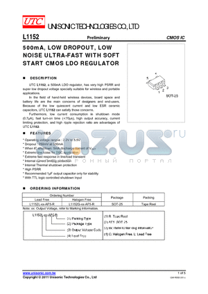 L1152_11 datasheet - 500mA, LOW DROPOUT, LOW NOISE ULTRA-FAST WITH SOFT START CMOS LDO REGULATOR