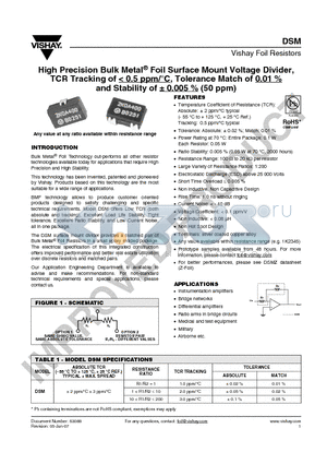 Y1485V0065QQ1R datasheet - High Precision Bulk Metal^ Foil Surface Mount Voltage Divider