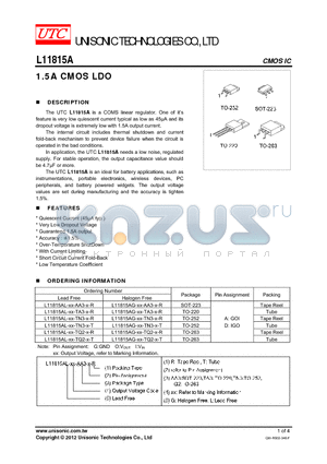 L11815AL-XX-AA3-X-R datasheet - 1.5A CMOS LDO