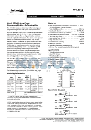 HFA1412_06 datasheet - Quad, 350MHz, Low Power, Programmable Gain Buffer Amplifier