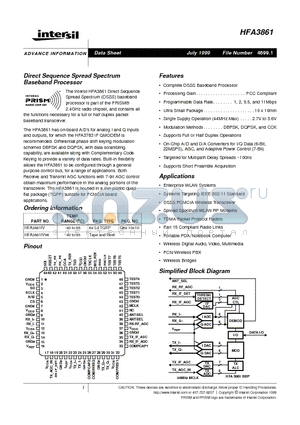 HFA3861IV datasheet - Direct Sequence Spread Spectrum Baseband Processor
