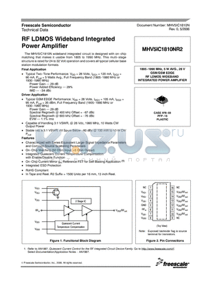 MHV5IC1810NR2 datasheet - RF LDMOS Wideband Integrated Power Amplifier