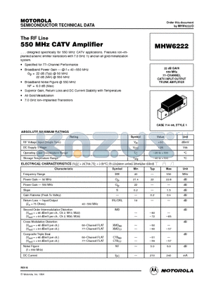 MHW6222 datasheet - 550 MHz CATV Amplifier