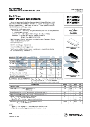 MHW903 datasheet - 3.5 W 890 to 915 MHz RF POWER AMPLIFIERS