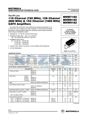 MHW9182 datasheet - 18 dB GAIN 750/860/1000 MHz 110/128/152 CHANNEL CATV AMPLIFIERS