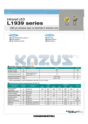 L1939 datasheet - 300 lm emission spot, no electrode in emission area