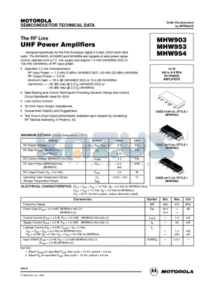 MHW954 datasheet - 3.5 W 890 to 915 MHz RF POWER AMPLIFIERS