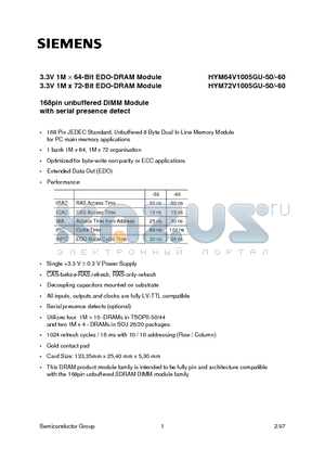 Q67100-Q2177 datasheet - 3.3V 1M x 64-Bit EDO-DRAM Module 3.3V 1M x 72-Bit EDO-DRAM Module