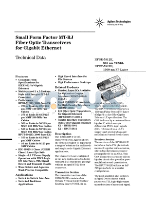 HFBR-5912E datasheet - Small Form Factor MT-RJ Fiber Optic Transceivers for Gigabit Ethernet