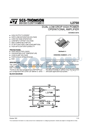 L2750 datasheet - DUAL LOW DROP HIGH POWER OPERATIONAL AMPLIFIER