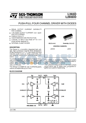 L293D datasheet - PUSH-PULL FOUR CHANNEL DRIVER WITH DIODES
