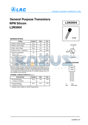 L2N3904 datasheet - General Purpose Transistors NPN Silicon