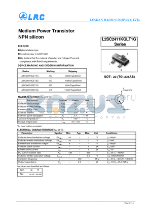 L2SC2411KQLT1G datasheet - Medium Power Transistor NPN silicon