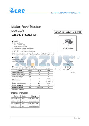 L2SD1781KQLT3G datasheet - Medium Power Transistor (32V, 0.8A) High current capacity in compact