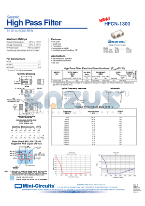 HFCN-1300 datasheet - Ceramic High Pass Filter 1510 to 5000 MHz