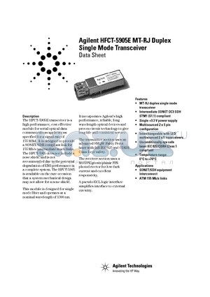 HFCT-5905 datasheet - Agilent HFCT-5905E MT-RJ Duplex Single Mode Transceiver