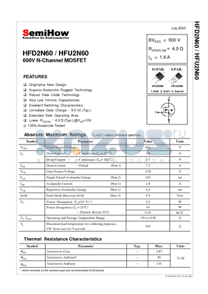 HFD2N60 datasheet - 600V N-Channel MOSFET