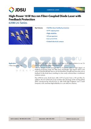 L4-9891510-100E datasheet - High-Power 10 W 9xx nm Fiber-Coupled Diode Laser with Feedback Protection