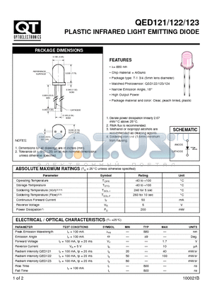 QED123 datasheet - PLASTIC INFRARED LIGHT EMITTING DIODE