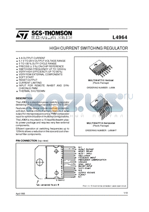 L4964 datasheet - HIGH CURRENT SWITCHING REGULATOR