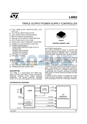 L4992 datasheet - TRIPLE OUTPUT POWER SUPPLY CONTROLLER