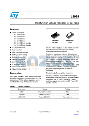 L5958 datasheet - Multifunction voltage regulator for car radio