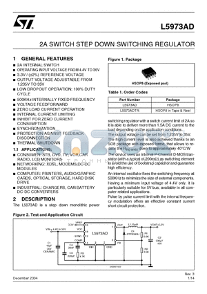 L5973ADTR datasheet - 2A SWITCH STEP DOWN SWITCHING REGULATOR