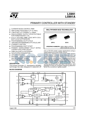 L5991D datasheet - PRIMARY CONTROLLER WITH STANDBY