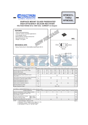 HFM302L datasheet - SURFACE MOUNT GLASS PASSIVATED HIGH EFFICIENCY SILICON RECTIFIER VOLTAGE RANGE 50 to 1000 Volts CURRENT 3.0 Ampere