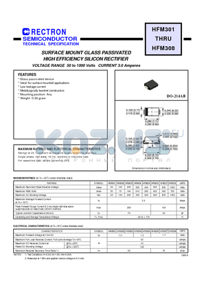HFM308 datasheet - SURFACE MOUNT GLASS PASSIVATED HIGH EFFICIENCY SILICON RECTIFIER (VOLTAGE RANGE 50 to 1000 Volts CURRENT 3.0 Amperes)